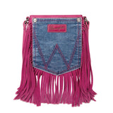 Montana West Wrangler Pink Fringe Denim Pocket Crossbody