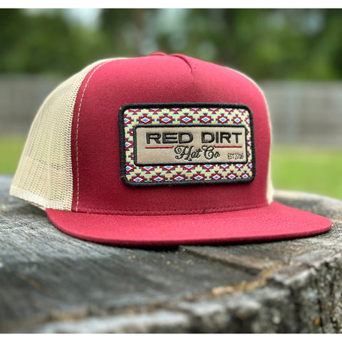 Burgundy/Khaki Cap with An Aztec Logo Patch