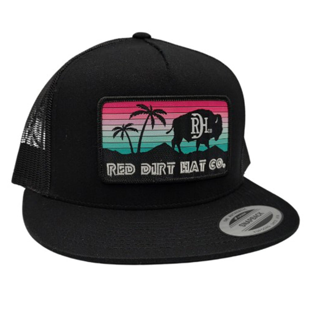 Black Snapback Cap with Palm Tree and Buffalo Patch