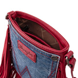 Montana West Wrangler Red Fringe Denim Pocket Crossbody