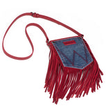 Montana West Wrangler Red Fringe Denim Pocket Crossbody