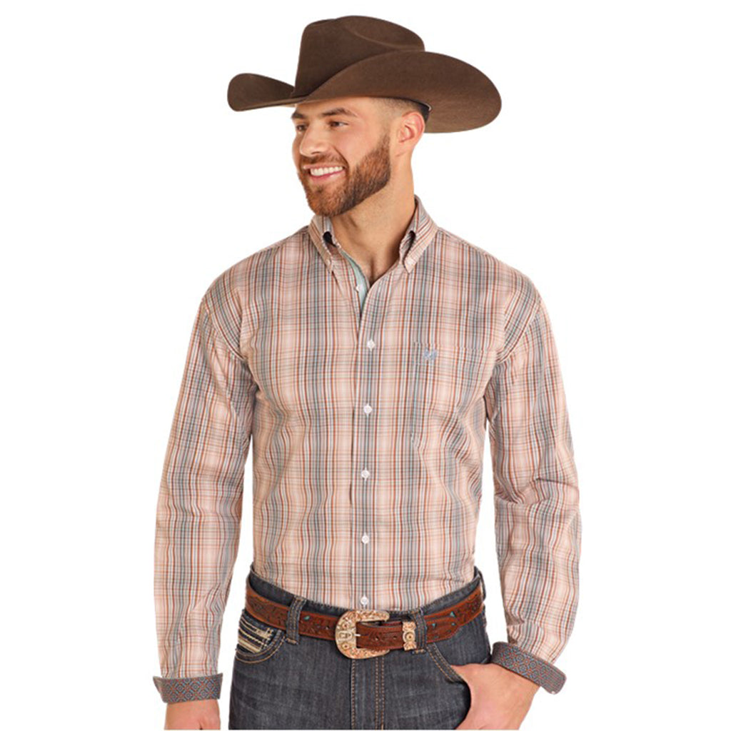 Panhandle Men's Brown & Orange Checked Long Sleeve