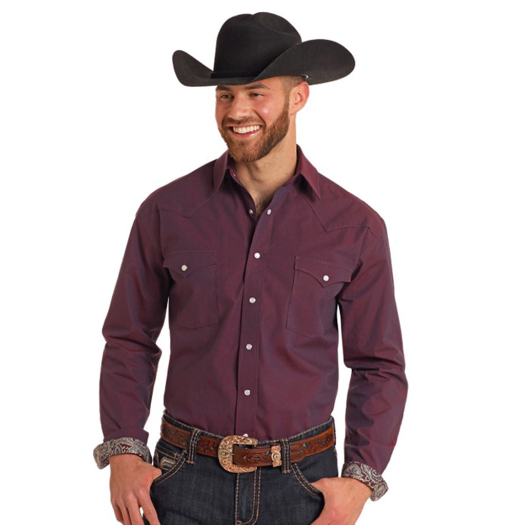 Solid Orchid Long Sleeve Snap Closure Shirt with Two Chest Pockets