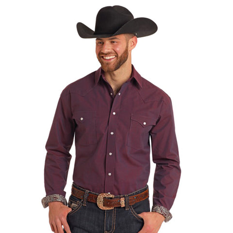 Solid Orchid Long Sleeve Snap Closure Shirt with Two Chest Pockets