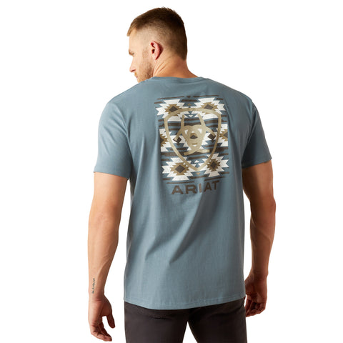 Light Denim Blue Tee with Ariat on the Chest and SW Graphic and Ariat Logo on the Back