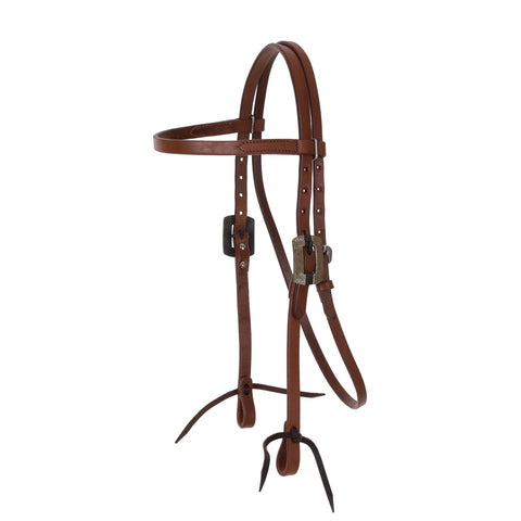 Oiled Harness Leather Browband Headstall - Engraved Buckles