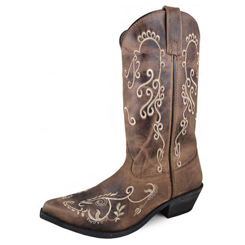 Women's Brown Embroidered Snip Toe Boots