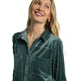 Umgee USA Women's Velvet Textured Button-Down Long Sleeve Shirt