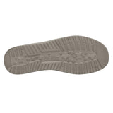 The outsole of a HEYDUDE shoe. It is completely white.