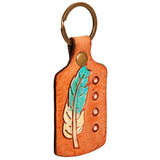 American Darling Leather Tooled Feather Key Chain