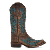 Corral Women's Brown & Turquoise Embroidered Inlay Boots