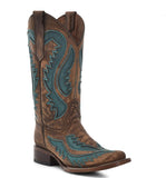 Corral Women's Brown & Turquoise Embroidered Inlay Boots