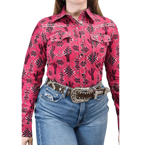 Cowboy Hardware Women's Berry Aztec Saguaro Shirt