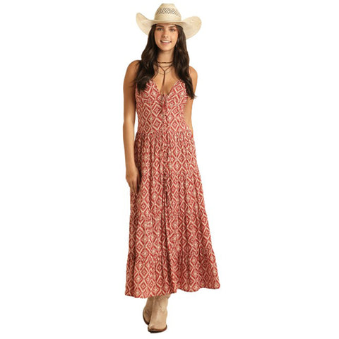 Rock & Roll Women's Red Aztec Maxi Dress