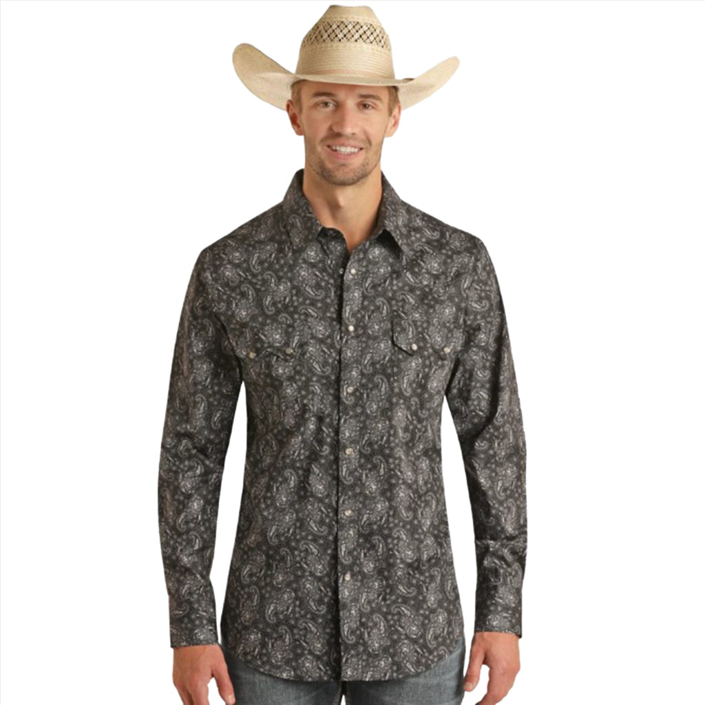 Rock & Roll Men's Black Paisley Long Sleeve