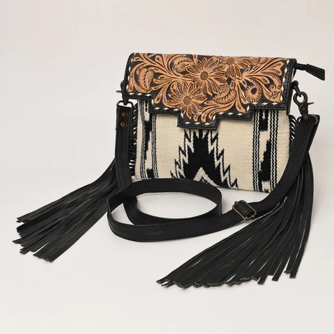 American Darling Black & White Aztec Fringe Purse