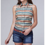 Western Aztec Sleeveless Shirt with Snaps