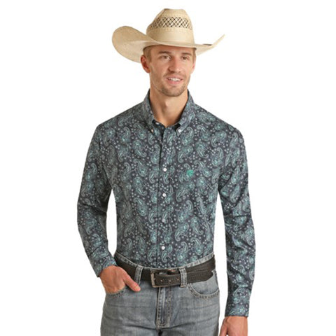 Rock & Roll Men's Blue Paisley Long Sleeve Shirt