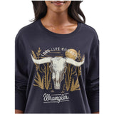 Wrangler Women's Navy Long Sleeve Steer Skull