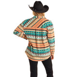 Rock & Roll Women's Turquoise & Coral Aztec Fleece Shacket