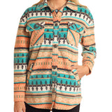 Rock & Roll Women's Turquoise & Coral Aztec Fleece Shacket