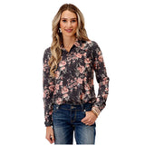 Pink Floral Print Long Sleeve Button-Down Shirt