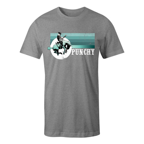 Grey Heather Punchy T-Shirt with Turquoise and White Logo on Chest 