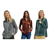 Women's Velvet Textured Button-Down Long Sleeve Shirt