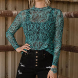 Sterling Kreek Tooled in Turquoise Mesh Long Sleeve