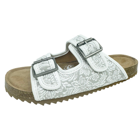 Double strap white floral pattern sandal