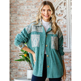 Veveret Women's Teal Corduroy Aztec Shacket