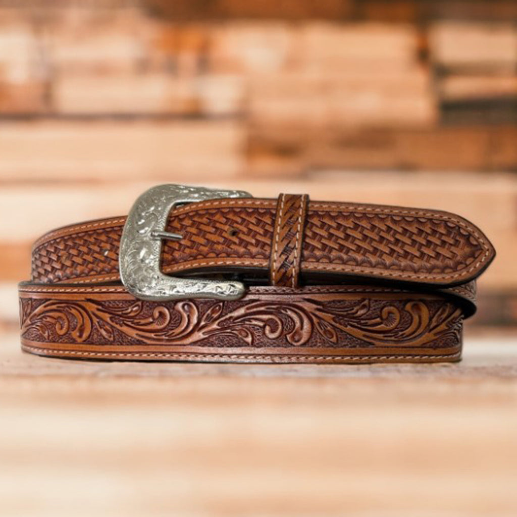 Tooled Lace and Basket Weaved Brown Belt