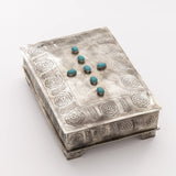 Stamped Silver Turquoise Stone Cross Bible Box