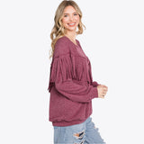 burgundy colored fringe sweatshirt