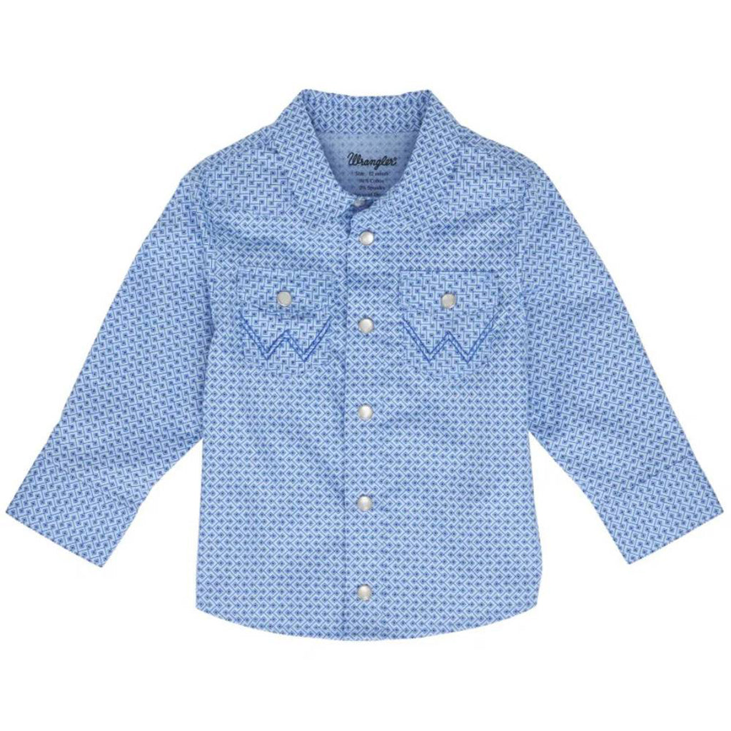 Kid's Blue Geo Print Snap Long Sleeve from Wrangler