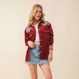 Main Strip Maroon Aztec Corduroy Shacket