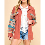 Veveret Women's Rust & Aztec Combo Shacket