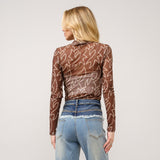 Dark Brown Boot Stitch Mesh Long Sleeve