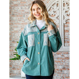 Veveret Women's Teal Corduroy Aztec Shacket