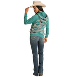 Panhandle Slim Women's Teal Contrast Sleeve Aztec Hoodie