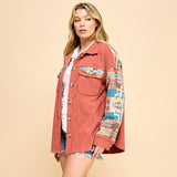 Veveret Women's Rust & Aztec Combo Shacket