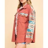 Veveret Women's Rust & Aztec Combo Shacket