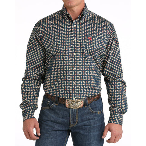 Cinch Men's Navy Long Sleeve Print Shirt