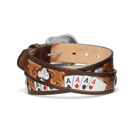 Brown Tooled Belt with the Four Aces Cards