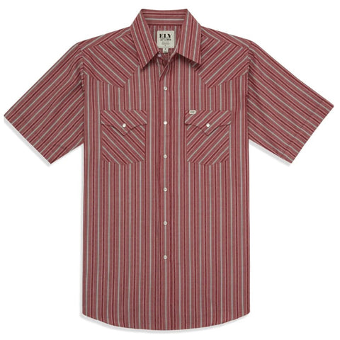 Ely Walker Men's Red Short Sleeve Americana Dobby Stripe