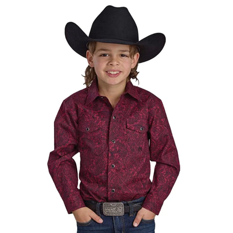 Roper Boy's Wine Paisley Pearl Snap Long Sleeve