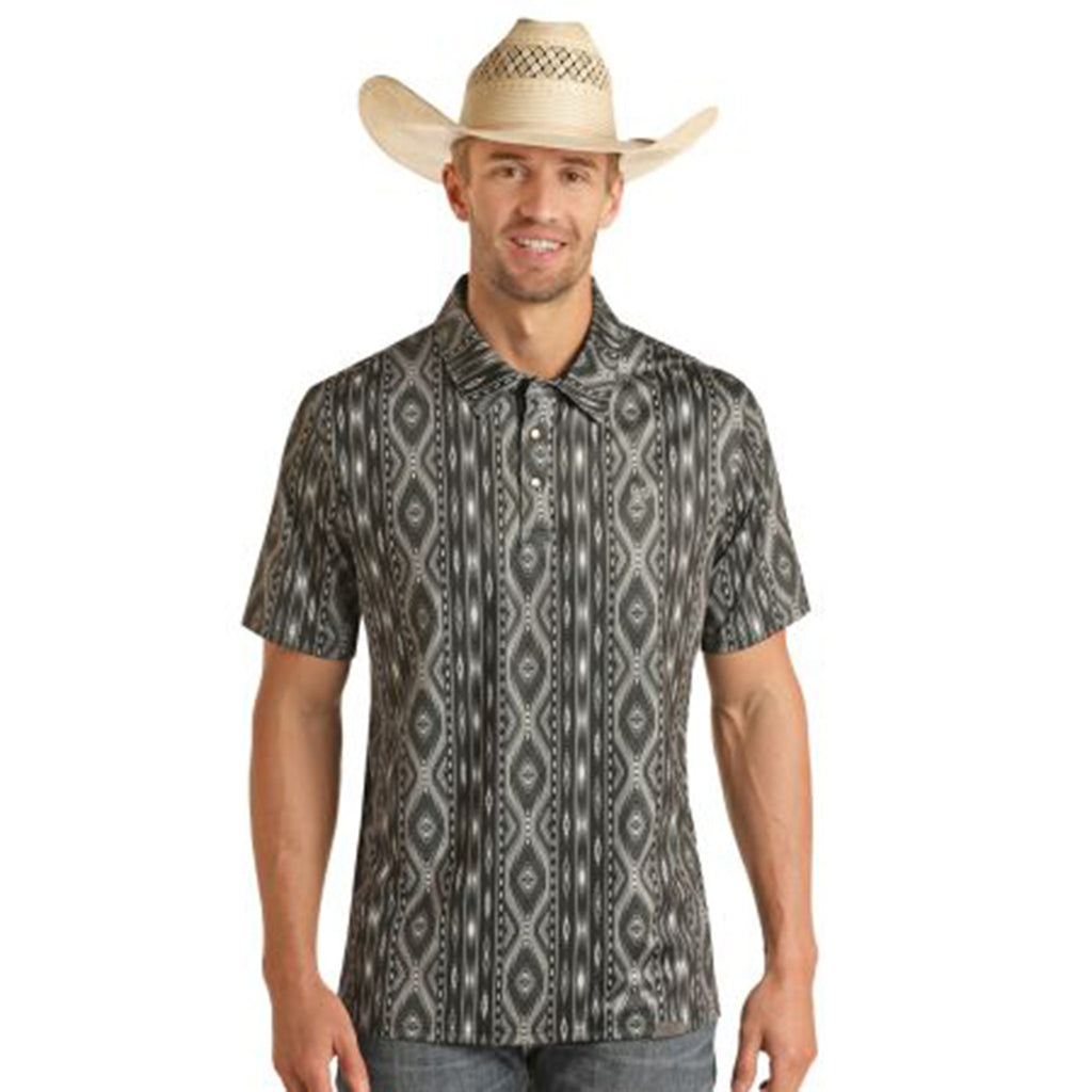 Panhandle Men's Charcoal Aztec Stripe Polo