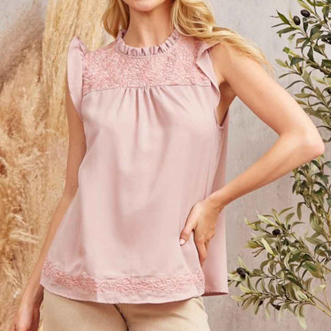 Sleeveless Mauve Embroidered Top 