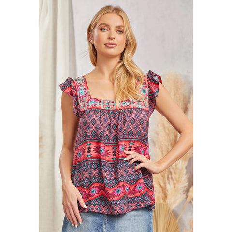 Andree Women's Pink Multi Aztec Short Sleeve