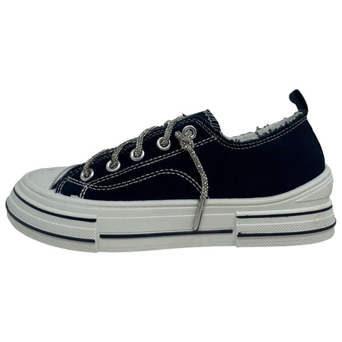 Navy Tennis Shoes with Sparkle Laces and a White and Navy Outsole